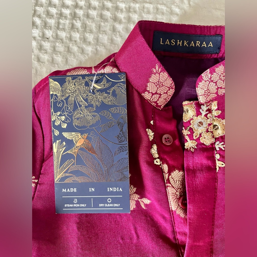Charming Floral Burgundy Kurta Set for Kids - Picture 2 of 6
